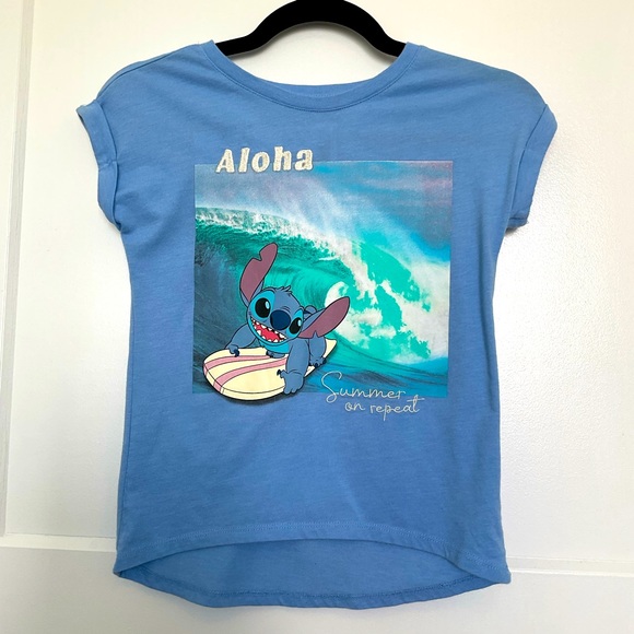 Disney Shirts & Tops Disneys Stitch Aloha Blue Girls Shirt Size 78